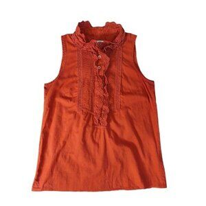 J. Crew Womens Sleeveless Ruffle Eyelet‎ Top 0 Orange Boho Cottagecore Summer